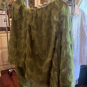 SHEIN Olive Green Fringe Blouse